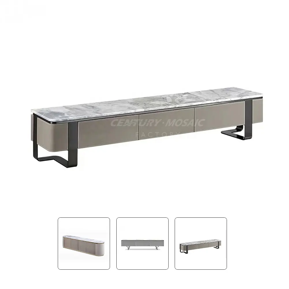 Centurymosaic Modern Design Luxury Natural Stone Marble Top Tv Stand Cabinet TV Bench Living Room Furniture