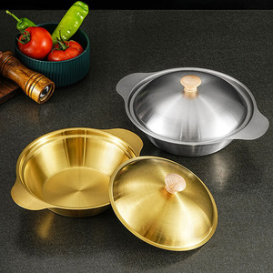Casserole en acier inoxydable, faitout, pot à riz, poêle à <span class=keywords><strong>paella</strong></span>, assiettes de pique-nique, ustensiles de cuisine avec couvercle pour la maison et la cuisine - Product Image 2
