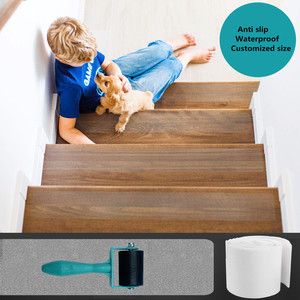 Clear Anti-Slip Stair <strong>Step</strong> <strong>Treads</strong> - 24x4 Inch Self-Adhesive Grit Tape With Pressure Roller - Product Image 2