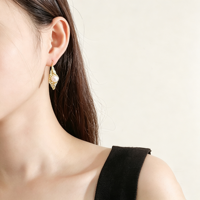 Boucles d'oreilles rétro en forme de goutte de feuille, formes géométriques, Texture de Surface de bosse, argent S925, plaqué or 14k, perles pour femmes