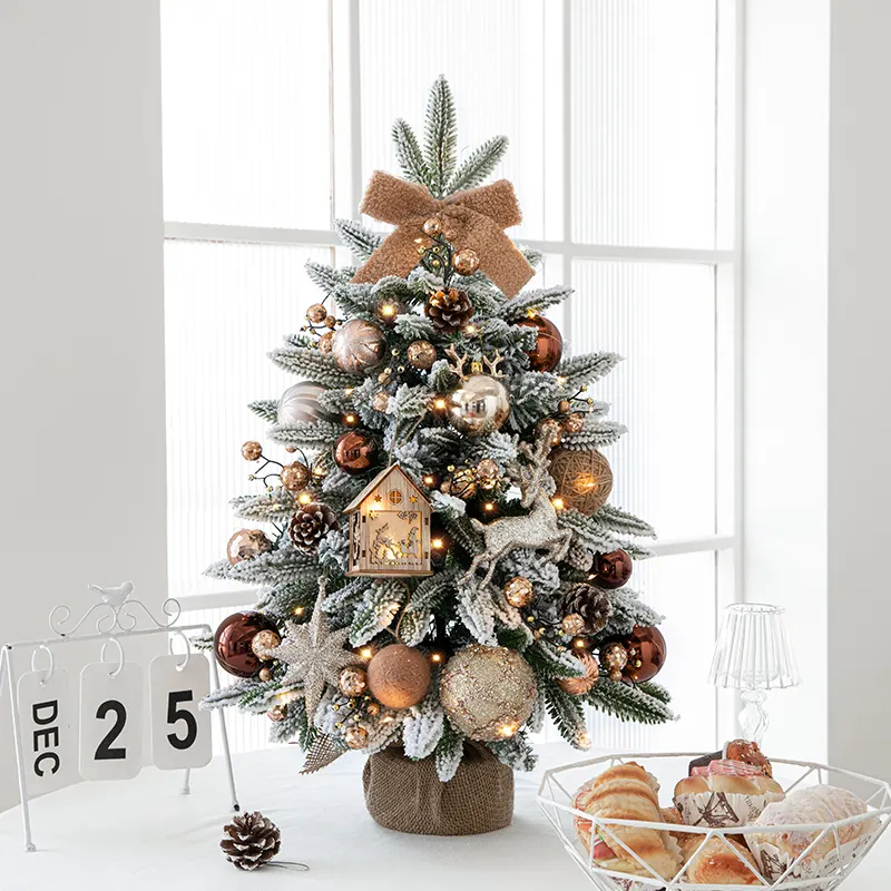 45/60/90cm mini albero di natale artificiale in PE bianco e PVC con luce e decorazioni