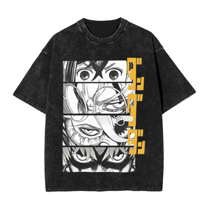 T-shirt Homme Oversize Personnalisé en Coton 100% Noir Lourd 240g, Lavage Acide, Motif Vintage DAN DA DAN Anime, Manches Courtes - Product Image 1