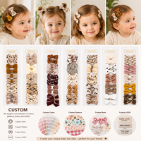 Ensemble de 10 pinces à cheveux personnalisées pour bébé fille, accessoires neutres essentiels pour bébé, nœuds en tissu, coffret cadeau personnalisé pour bébé