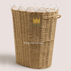 Panier à linge à bord festonné découpé, paniers de rangement faits à la main, bien organisés pour l'organisation du salon - Product Image 3