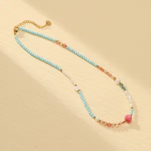 2024 Luxury Light Blue Natural Stone Crystal Chokers Necklaces Freshwater Pearl Stainless Steel Handmade Chain Necklace In Stock