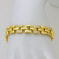 Bracelet classique en laiton avec maillons en H et pierres micro-serties de diamants, finition plaquée or 18 carats ; Accessoire féminin tendance et abordable de luxe