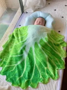 귀여운 양배추 팬케이크 인쇄 플란넬 이불 랩 포대기 모자 아기 양털 받침대 담요 세트 창조적 인 아기 담요