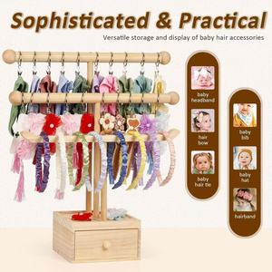 Estante de almacenamiento de diademas de madera para bebés, organizador de diademas de varias capas para escritorio, organizador de joyas de madera maciza para accesorios infantiles - Product Image 5