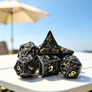 Exquisitos dados poliédricos de metal hueco con diseño de dragón espiral tallado en el interior, kit temático de fantasía para accesorios de juegos de rol de mesa COC - Product Image 3