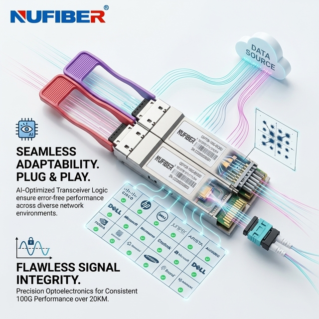 100G QSFP28 BiDi Transceiver Module Compatible with Cisco Huawei Juniper Arista 100G Optical Module Single LC 10km 20km