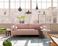 Sofás modernos de tela rosa para el hogar, muebles de 3 plazas para sala de estar, de último diseño