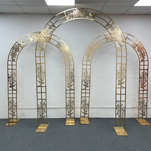 Décoration de fond de scène de mariage personnalisée en usine ornements en <span class=keywords><strong>fer</strong></span> <span class=keywords><strong>forgé</strong></span> cadre Rose creux à cinq barres accessoires de mariage arc. - Product Image 5