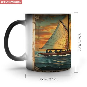 Curved Handle Frosted Black 11oz <b>Ceramic</b> Heat Sensitive Mug Easy Hold Drinking <b>Cup</b> - Product Image 1