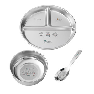 3pcs <strong>Set</strong> 304 Stainless Steel Divided <strong>Plates</strong> Bowl Spoon <strong>Set</strong> 304 Stainless Steel 8 Inch 3 Section Round Divided Dinner <strong>Plates</strong> <strong>Set</strong> - Product Image 2