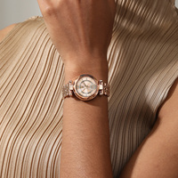 Montre pour femme de luxe avec logo personnalisé, or rose, diamants, étanche 30M, aiguilles lumineuses, acier inoxydable, quartz