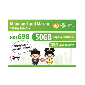 China Unicom Festland und Makau 180-Tage-Datenkarte 50 GB Gsm-Simkarte für I-Phone SIM-Karte