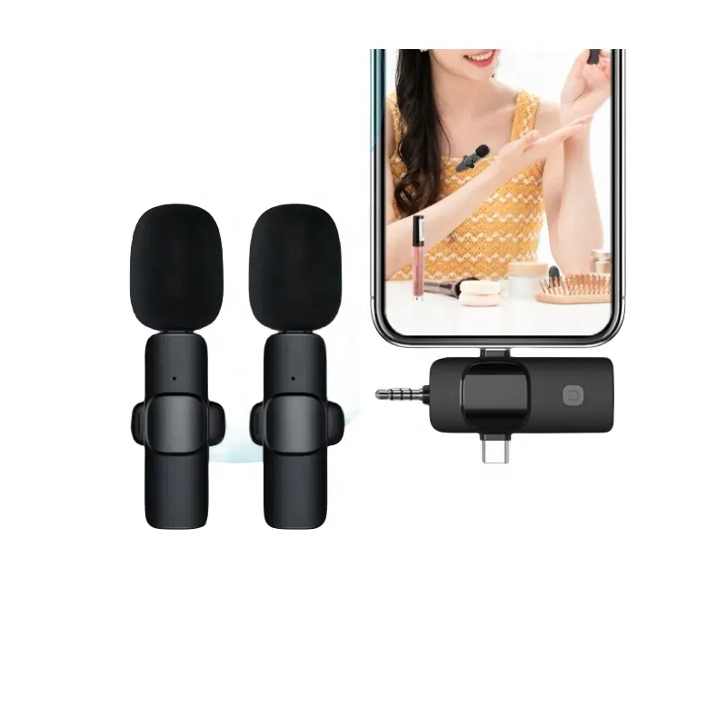 K15 Giá Rẻ 3 Trong 1 Xách Tay Video Ghi Âm Không Dây Ve Áo Clip Trên Cổ Áo Microphone Cho Phát Sóng Trực Tiếp Chơi Game Điện Thoại