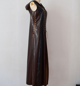 Disfraz de Arquera para Mujer con Capucha, Vestido Largo de Cuero Sintético sin Mangas, Disfraz Medieval para Adultos, Traje de Guerrero para Halloween - Product Image 6
