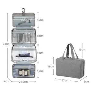 Multifunctional Four fold waterproof Travel Portable Hand Makeup Bag Toiletry Skin Care 3 In 1 Organizer Cosmetic Bag