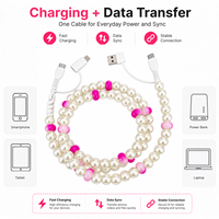 Câble de charge rapide 4-en-1 multi-USB avec perles roses, accessoires de voiture tendance, cadeau pour femme, Type C
