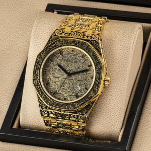 Reloj de Cuarzo Negro para Hombre FENSIR con Patrones Grabados, Correa de Acero, Elegante y Ejecutivo, Resistente al Agua - Product Image 1