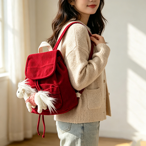 Zainetto mini in velluto a coste personalizzato Qetesh con bambola di peluche a forma di pony, borsa a tracolla casual da tutti i giorni per ragazze - Product Image 4