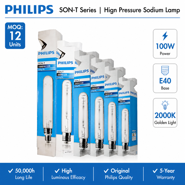 PHILIPS HPS Bulb High Pressure Sodium Lamp SON-T 100W E E40 1SL/12 928494709291