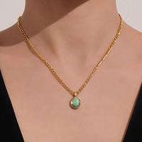 Collier pendentif en acier inoxydable plaqué or avec imitation perle et zircon, chaîne torsadée, breloque ronde creuse vintage