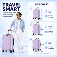 Ensemble de bagages rigides à ouverture frontale, rayures verticales violettes, roues pivotantes à 360°, valise à fermeture éclair pour le voyage