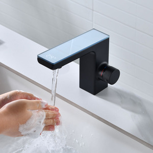 Modern Hot and Cold Led Display Matte Black Infrared Sensor Bathroom Faucet Waterfall Basin Mixer Tap - Product Image 2