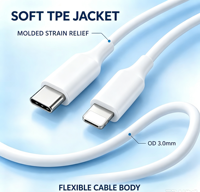 Kabel Data Pengisian Daya 20W PD USB C ke 8-Pin 3A TPE Lembut USB 2.0 480Mbps 1M 1.5M 2M Grosir