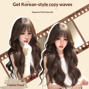 Perruque complète pour femme, en fibre haute température mate, avec effet de cuir chevelu frontal sans couture, franges droites, <span class=keywords><strong>cheveux</strong></span> longs ondulés bouclés - Product Image 5