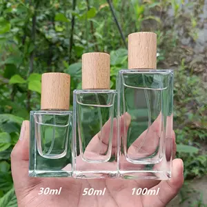 30ml 50ml 100ml Leere Parfüm flaschen Holz kappe Dicke Glass prüh flaschen Hochwertige Lufter frischer behälter Verpackung