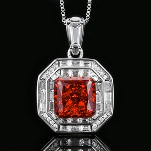 Premium Eco-friendly Copper High Quality Jewelry Set 10*10mm Square Cut <b>Red</b> Cubic Zirconia Iced Out Necklace Ring for Women <b>Gift</b> - Product Image 3