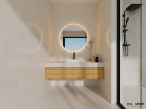 2026 Hot Sale Wood Floating Bathroom <b>Vanity</b> Cabinet with LED <b>Mirror</b> Sintered Stone For Villa Apartment - Product Image 4