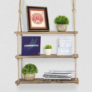 Organizador rústico de decoración de pared, estante de almacenamiento de 3 niveles de exhibición de <span class=keywords><strong>cuerda</strong></span> de yute, estantes de pared de <span class=keywords><strong>cuerda</strong></span> colgante de madera - Product Image 1