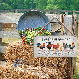 Adornos colgantes de madera para pared exterior, etiquetas decorativas de madera estilo granja, letreros con diseño de gallo. - Product Image 4
