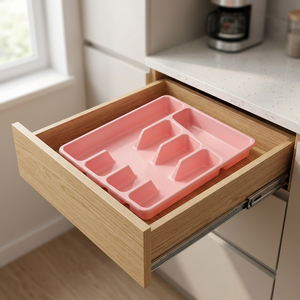 Organisateur de couverts multifonctionnel en plastique rose écologique, petit et pratique, pour la vaisselle de cuisine - Product Image 3