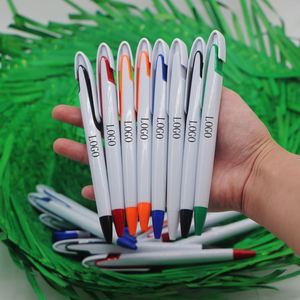 Stylos promotionnels personnalisés en plastique vierges pour sublimation, blancs, avec impression UV couleur intégrale du logo, nouveauté, pointe bille 1,0 mm - Product Image 1