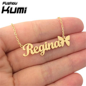 18k Oro Nome <span class=keywords><strong>Collana</strong></span> <span class=keywords><strong>con</strong></span> Farfalla Personalizzato in Argento 925 <span class=keywords><strong>Targhetta</strong></span> Commercio All'ingrosso Dei Monili - Product Image 1