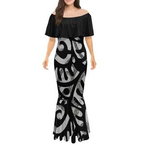Vestidos de mujer con estampado de estrella de mar y concha de diseño marino, vestido de fiesta de cola de pez con hombros descubiertos y volantes de talla grande para mujer - Product Image 1