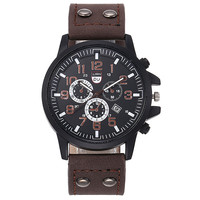 Montre de sport en plein air pour homme, bracelet en cuir givré, montre à Quartz avec calendrier