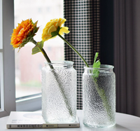 Vase en verre transparent gaufré de haute qualité, à large ouverture, pour culture hydroponique, décoration de salon et de maison, vente en gros