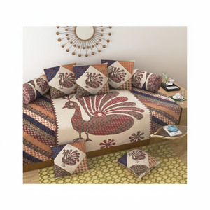 Jaipuri ชุดเครื่องนอนเดี่ยวลายนกยูงที่สง่างาม8ชิ้น1 + 2 + 5ผ้าฝ้ายดีไซน์ใหม่ที่สวยงามสำหรับตกแต่งบ้านและให้เป็นของขวัญ - Product Image 1