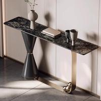 Table console moderne de luxe avec plateau en marbre, design en acier inoxydable, table d'appoint simple pour le salon, meubles pour l'entrée