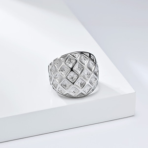 Geometric <b>Titanium</b> Steel <b>Ring</b> Gold Plated Honeycomb Pattern Unisex Daily Wear Jewelry - Product Image 4