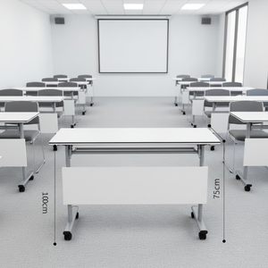 Mesa Plegable de Oficina con Marco Metálico, Escritorio Doble para Instituciones Educativas, Clases de Tutoría, Mesa Larga Móvil y Conectable - Product Image 1