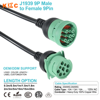 Kabel Ekstensi OEM Custom 9Pin Hijau Deutsch J1939, Harness Antarmuka Tahan Air Tugas Berat 12V untuk Truk