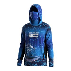 เสื้อฮู้ดแขนยาวป้องกันรังสียูวีสำหรับตกปลา พร้อมหน้ากากปิดจมูกและกระเป๋าซิปสองช่อง - Product Image 1