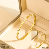 Bracelet fin creux en acier inoxydable 304/316 plaqué or 18 carats avec zircon, étanche, minimaliste et tendance, pour femme - Vente en gros